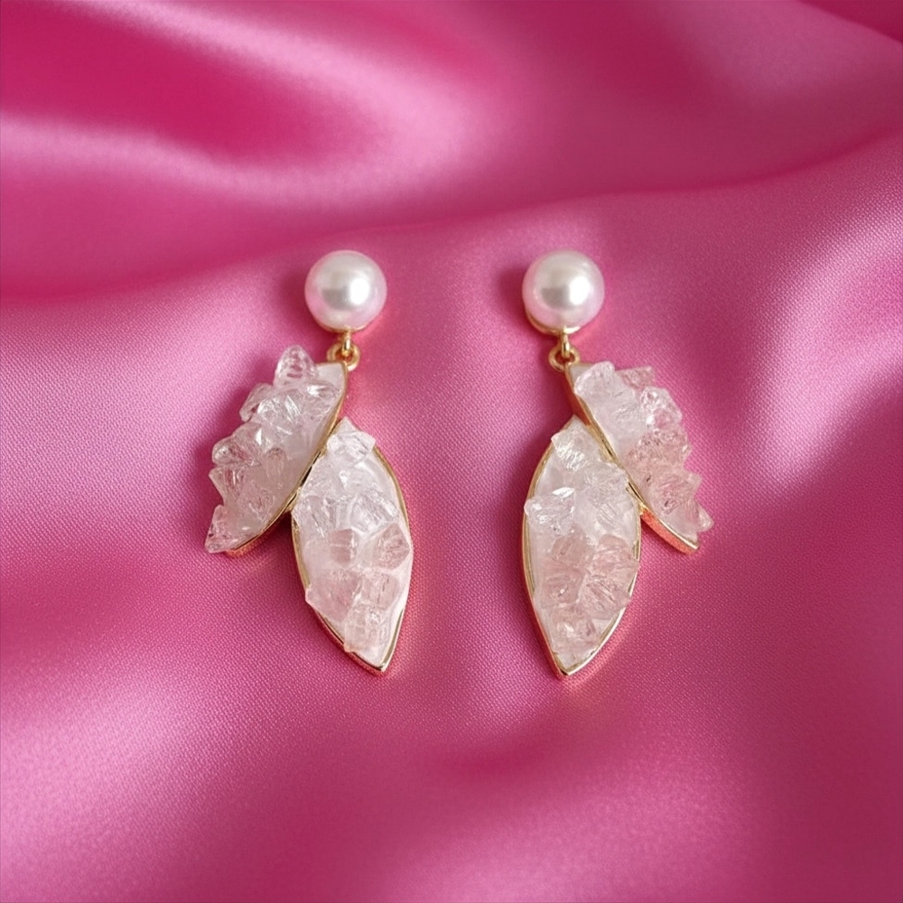 S925 Needle,Freshwater‎ Pearl Gradient Pink Crystal Leaf Drop Earrings